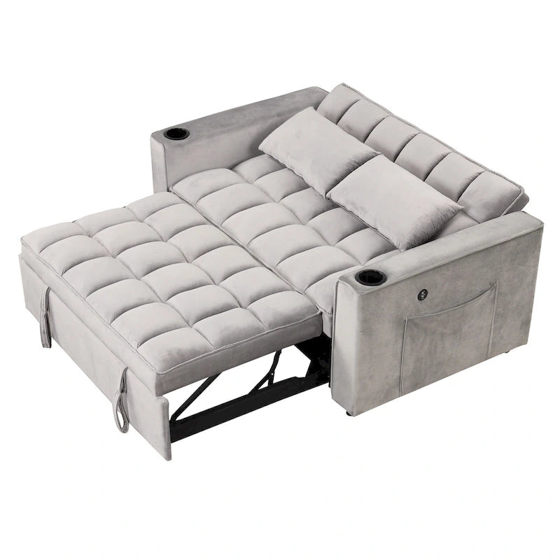 Canapé-lit convertible de 58 pouces avec porte-gobelet et port USB – Blanc lait / Rose / Gris / Noir – 1 place