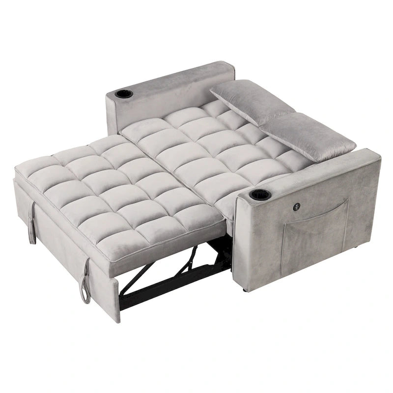 Canapé-lit convertible de 58 pouces avec porte-gobelet et port USB – Blanc lait / Rose / Gris / Noir – 1 place