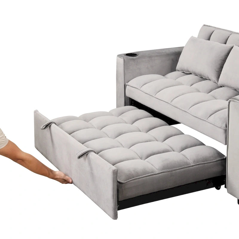 Canapé-lit convertible de 58 pouces avec porte-gobelet et port USB – Blanc lait / Rose / Gris / Noir – 1 place
