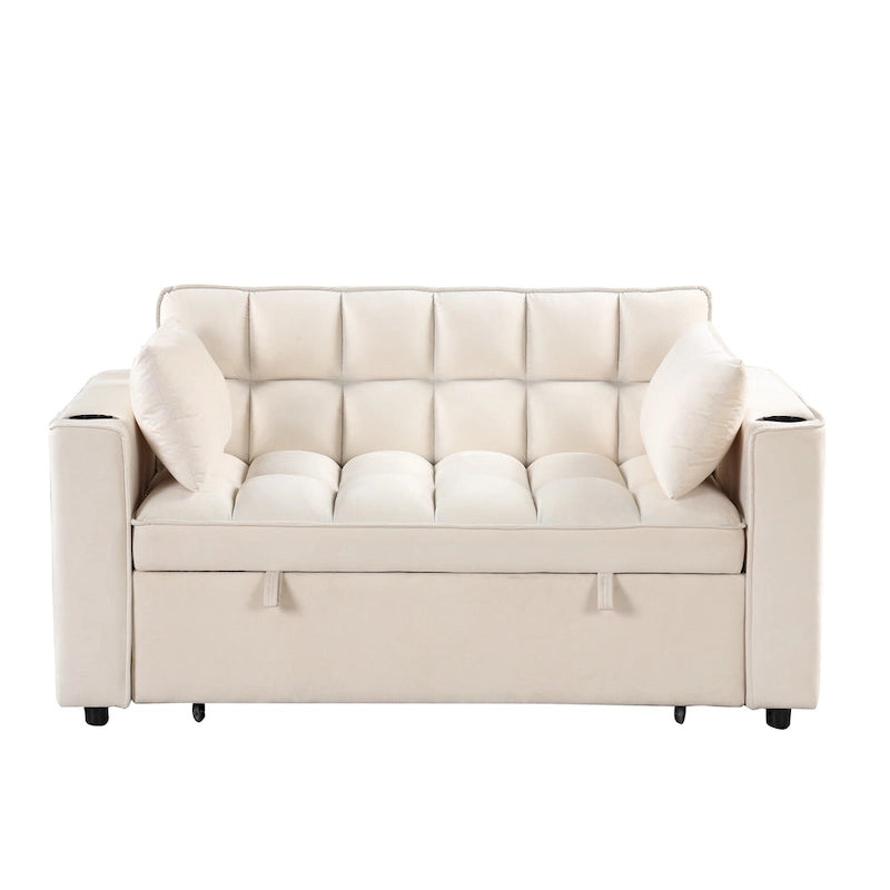 Canapé-lit convertible de 58 pouces avec porte-gobelet et port USB – Blanc lait / Rose / Gris / Noir – 1 place