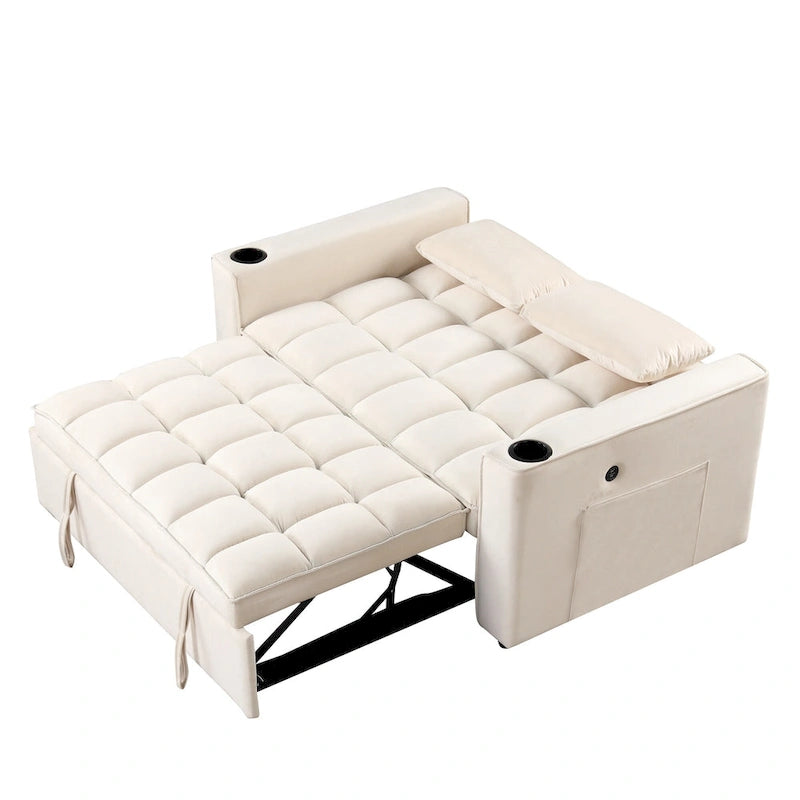 Canapé-lit convertible de 58 pouces avec porte-gobelet et port USB – Blanc lait / Rose / Gris / Noir – 1 place