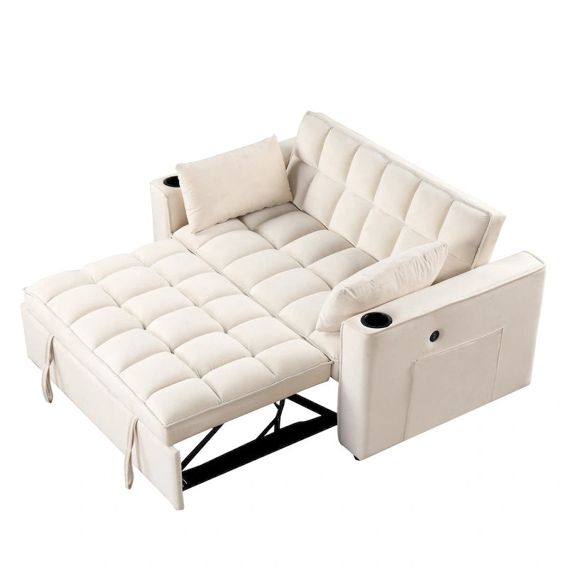 Canapé-lit convertible de 58 pouces avec porte-gobelet et port USB – Blanc lait / Rose / Gris / Noir – 1 place