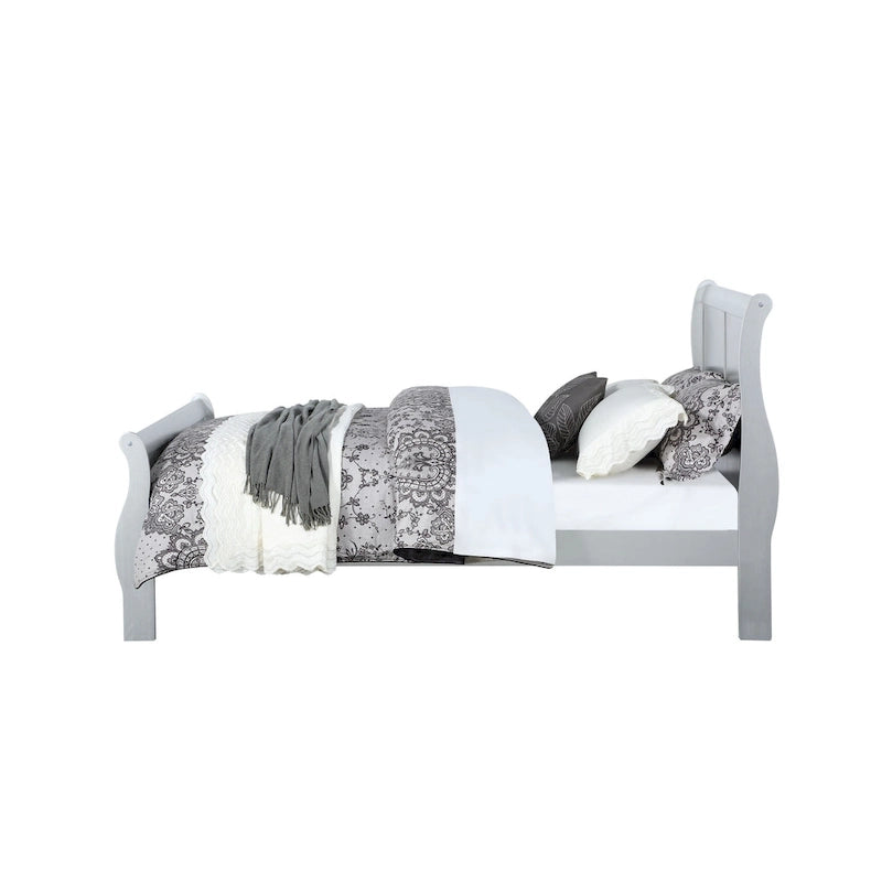 Silver Twin Sleigh Bed, Transitional Style, Solid Wood, Single