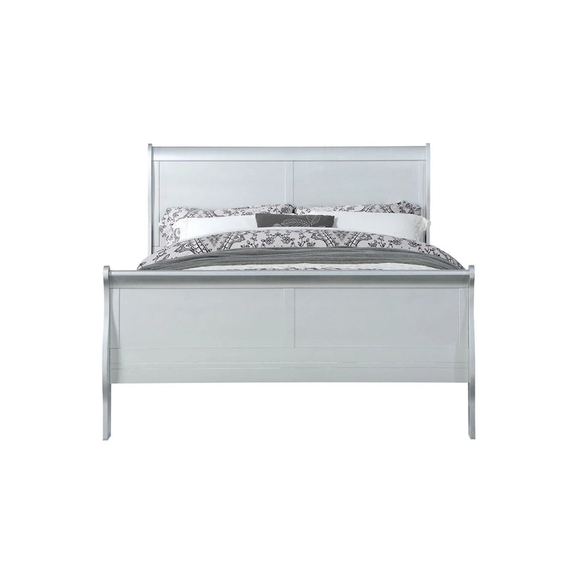 Silver Twin Sleigh Bed, Transitional Style, Solid Wood, Single