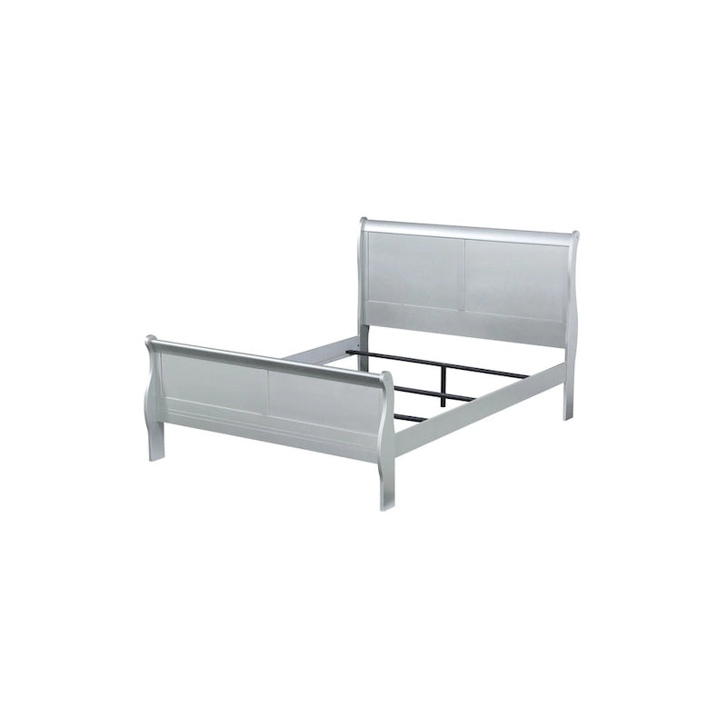 Silver Twin Sleigh Bed, Transitional Style, Solid Wood, Single