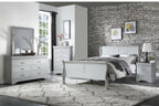 Silver Twin Sleigh Bed, Transitional Style, Solid Wood, Single