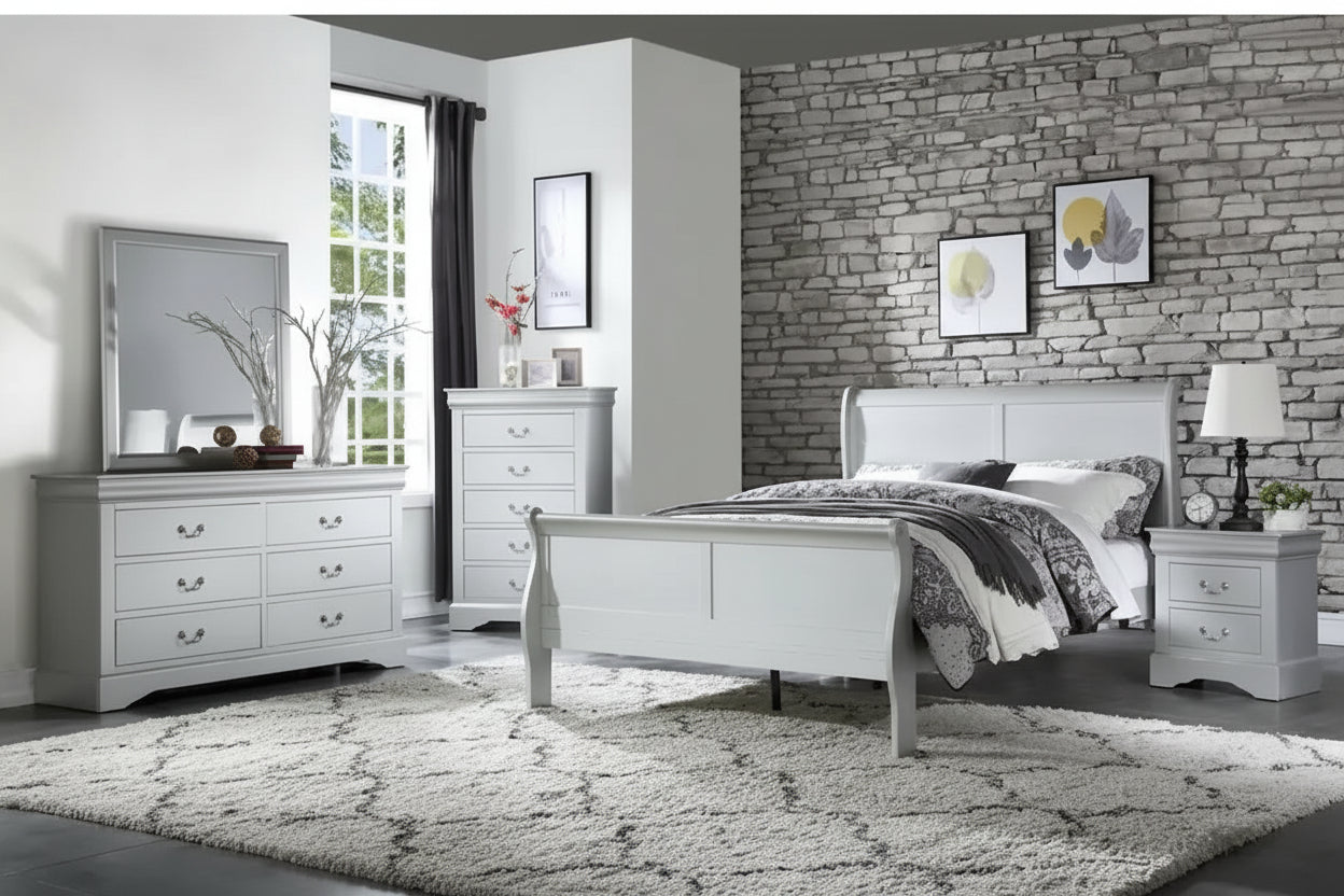 Silver Twin Sleigh Bed, Transitional Style, Solid Wood, Single