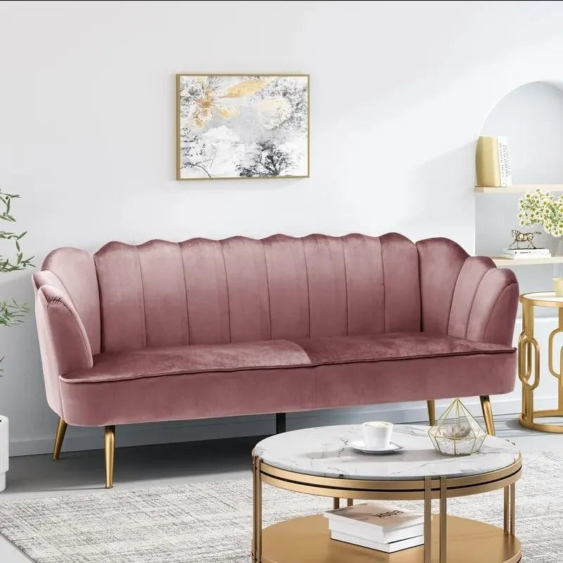 Multi-Color Velvet Channel Stitch 3-Seater Sofa with Gold Metal Legs