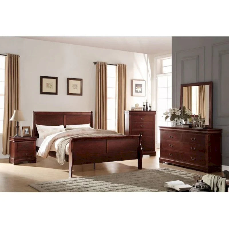 Lit simple en bois massif de cerisier avec quincaillerie en laiton, style transitionnel, 1 personne
