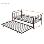Lit de repos en fer blanc/noir avec lit gigogne, poignée incurvée, taille double, pour 2 personnes