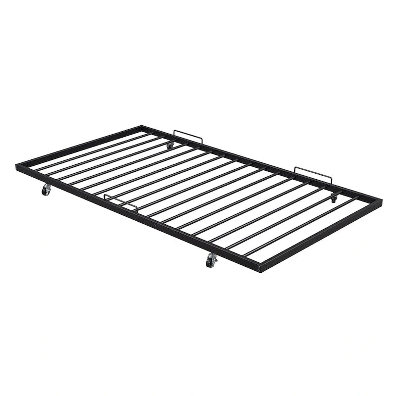 Lit de repos en fer blanc/noir avec lit gigogne, poignée incurvée, taille double, pour 2 personnes