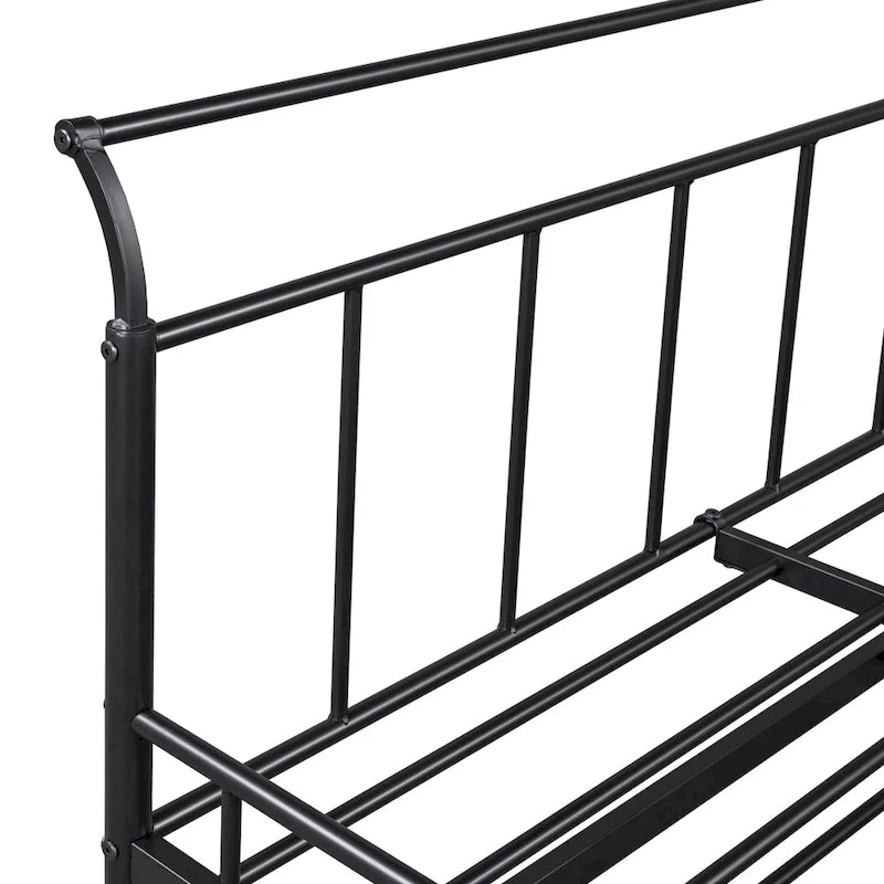 Lit de repos en fer blanc/noir avec lit gigogne, poignée incurvée, taille double, pour 2 personnes