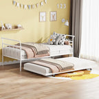 Lit de repos en fer blanc/noir avec lit gigogne, poignée incurvée, taille double, pour 2 personnes
