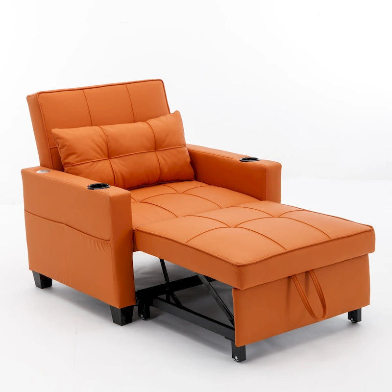 Orange/Green Convertible 3-in-1 Sleeper Chair Sofa Bed, Single