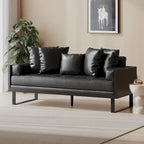 Black Faux Leather Button-Tufted Loveseat with Pillows, Seats 2