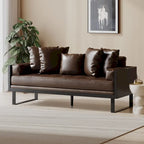 Black Faux Leather Button-Tufted Loveseat with Pillows, Seats 2