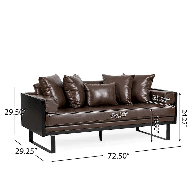 Black Faux Leather Button-Tufted Loveseat with Pillows, Seats 2