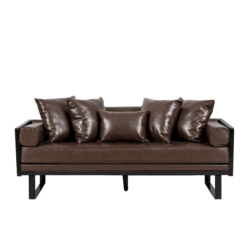 Black Faux Leather Button-Tufted Loveseat with Pillows, Seats 2