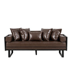 Black Faux Leather Button-Tufted Loveseat with Pillows, Seats 2