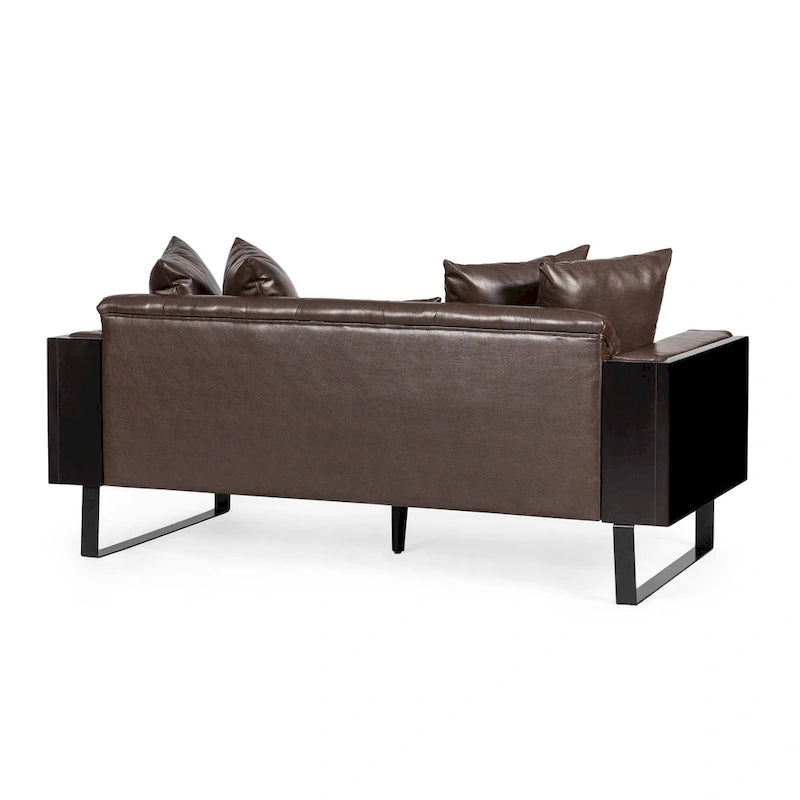 Black Faux Leather Button-Tufted Loveseat with Pillows, Seats 2