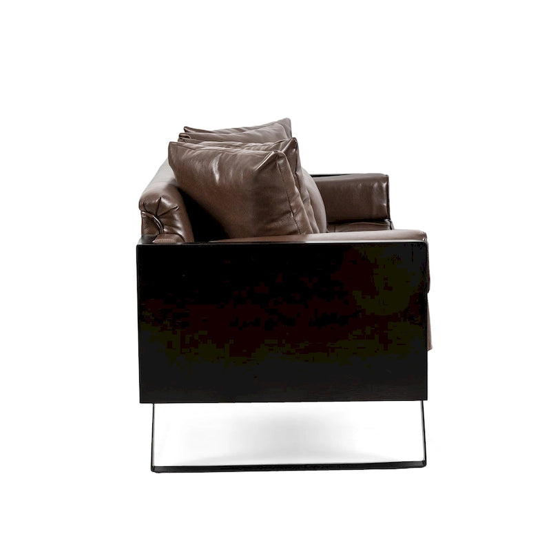 Black Faux Leather Button-Tufted Loveseat with Pillows, Seats 2