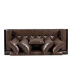 Black Faux Leather Button-Tufted Loveseat with Pillows, Seats 2