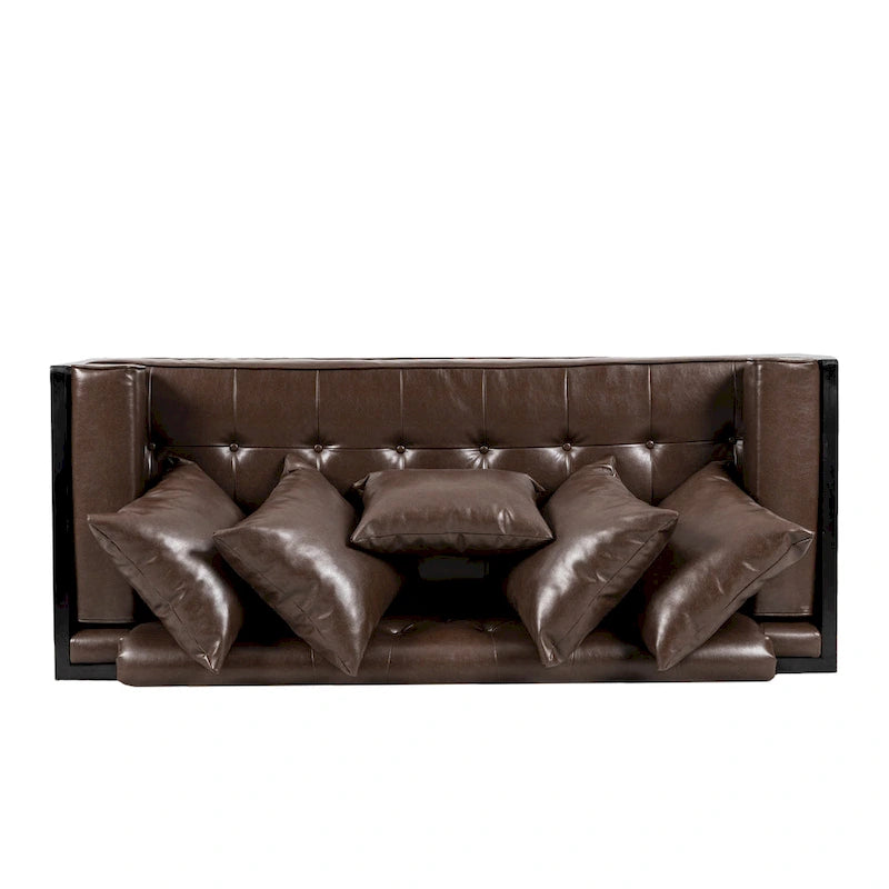 Black Faux Leather Button-Tufted Loveseat with Pillows, Seats 2