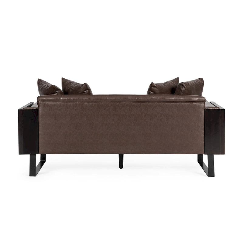 Black Faux Leather Button-Tufted Loveseat with Pillows, Seats 2