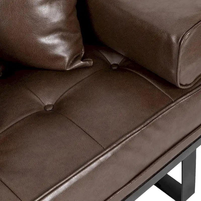 Black Faux Leather Button-Tufted Loveseat with Pillows, Seats 2
