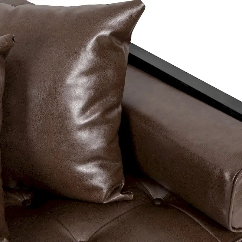 Black Faux Leather Button-Tufted Loveseat with Pillows, Seats 2