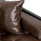 Black Faux Leather Button-Tufted Loveseat with Pillows, Seats 2