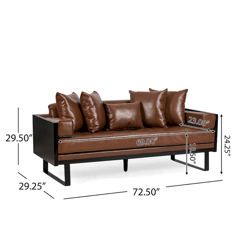 Black Faux Leather Button-Tufted Loveseat with Pillows, Seats 2