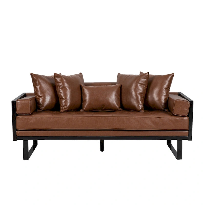 Black Faux Leather Button-Tufted Loveseat with Pillows, Seats 2