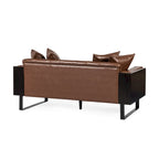 Black Faux Leather Button-Tufted Loveseat with Pillows, Seats 2