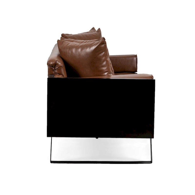 Black Faux Leather Button-Tufted Loveseat with Pillows, Seats 2