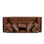 Black Faux Leather Button-Tufted Loveseat with Pillows, Seats 2