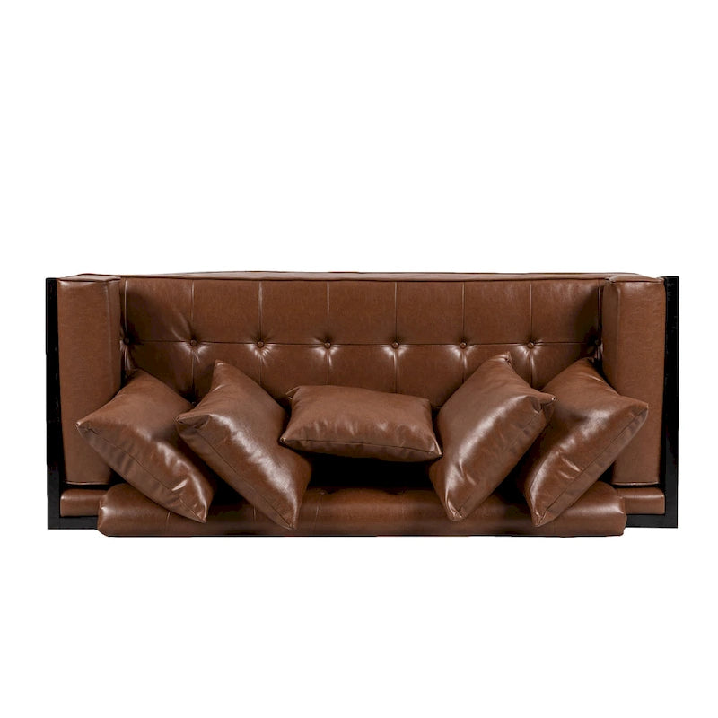 Black Faux Leather Button-Tufted Loveseat with Pillows, Seats 2