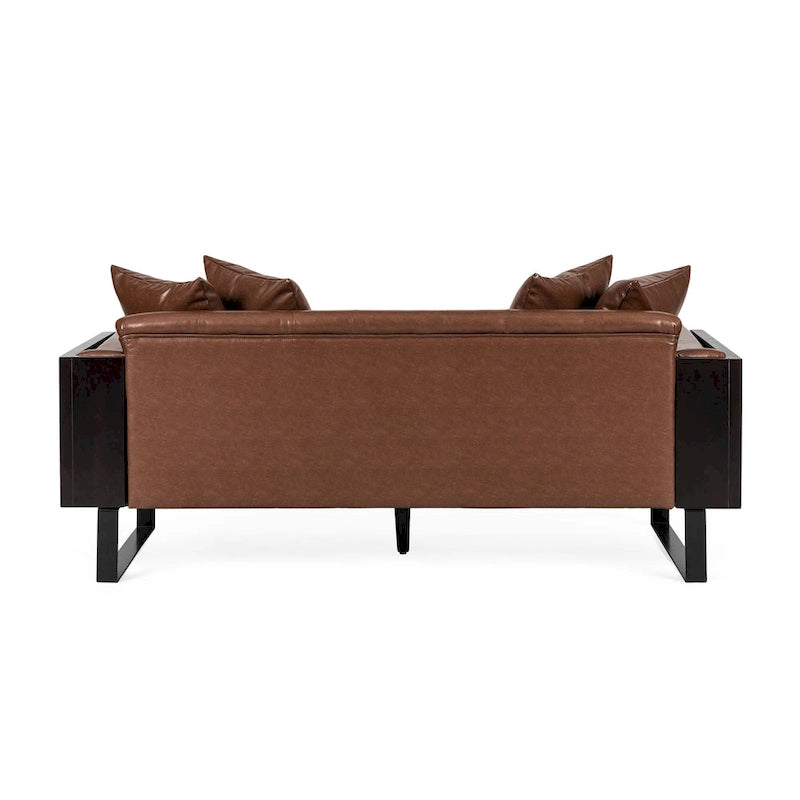 Black Faux Leather Button-Tufted Loveseat with Pillows, Seats 2