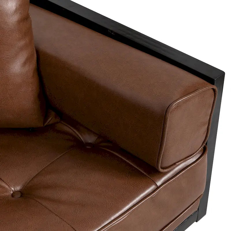 Black Faux Leather Button-Tufted Loveseat with Pillows, Seats 2