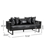 Black Faux Leather Button-Tufted Loveseat with Pillows, Seats 2