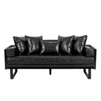 Black Faux Leather Button-Tufted Loveseat with Pillows, Seats 2