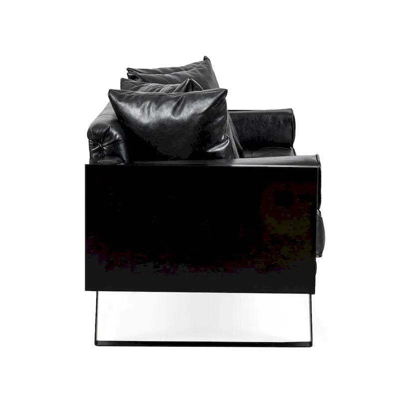 Black Faux Leather Button-Tufted Loveseat with Pillows, Seats 2