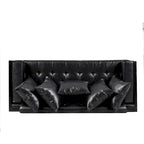 Black Faux Leather Button-Tufted Loveseat with Pillows, Seats 2