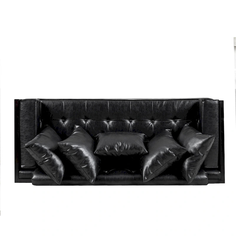 Black Faux Leather Button-Tufted Loveseat with Pillows, Seats 2