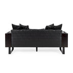 Black Faux Leather Button-Tufted Loveseat with Pillows, Seats 2