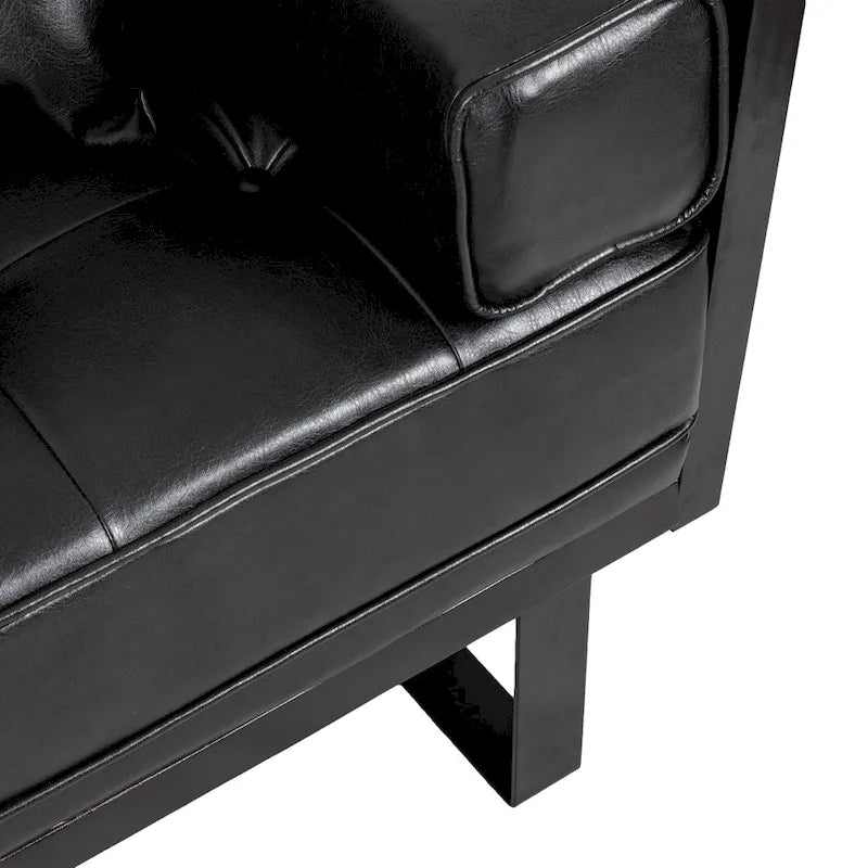 Black Faux Leather Button-Tufted Loveseat with Pillows, Seats 2
