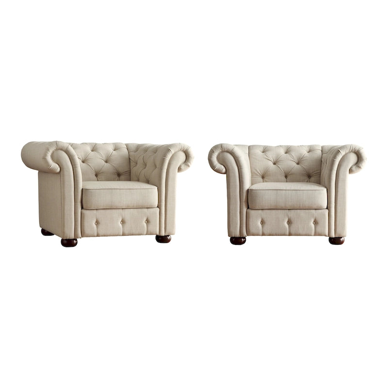 Brown/Beige/Grey Tufted Scroll Arm Accent Chair, Seats 1