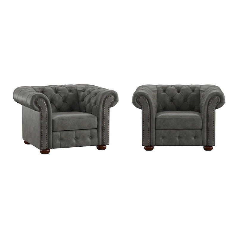 Brown/Beige/Grey Tufted Scroll Arm Accent Chair, Seats 1