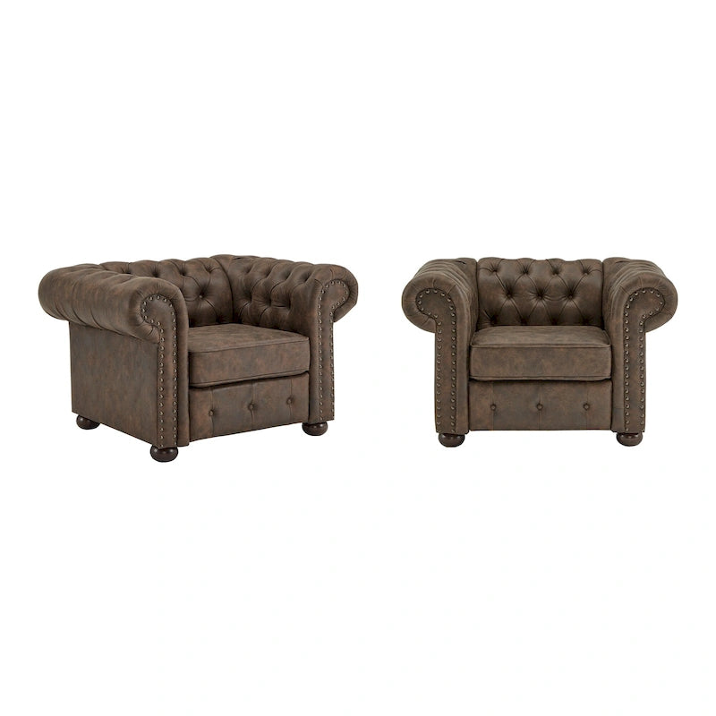 Brown/Beige/Grey Tufted Scroll Arm Accent Chair, Seats 1
