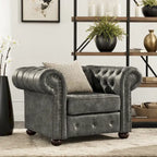Brown/Beige/Grey Tufted Scroll Arm Accent Chair, Seats 1